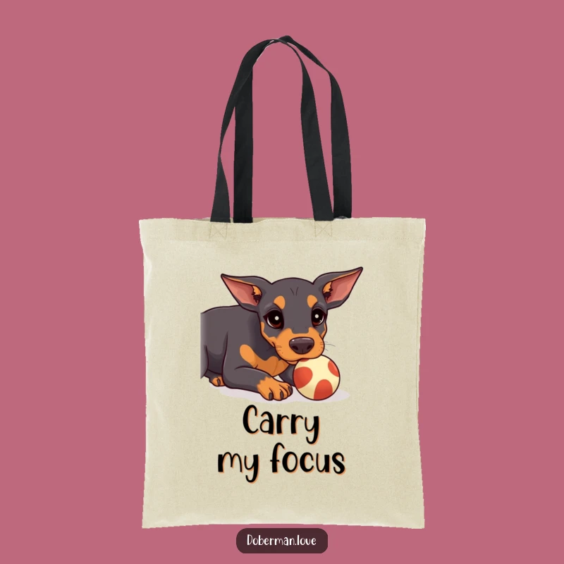 Funny Kawaii Doberman Tote Bag: Ball Balancing, Carry Your Focus