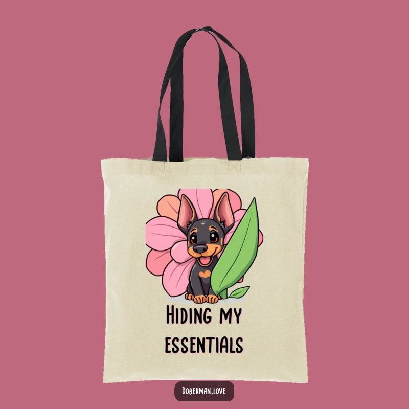 Funny Doberman Cub Tote Bag: Adorable Puppy Peeking from Giant Flower!