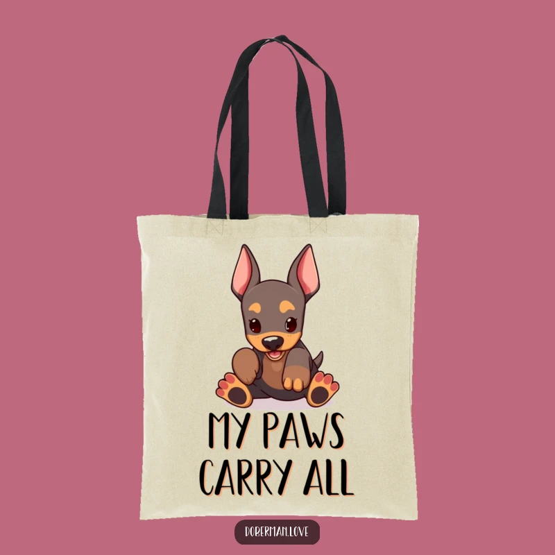 Funny Kawaii Doberman Tote Bag: Oversized Paws Playing, Carry Laughs